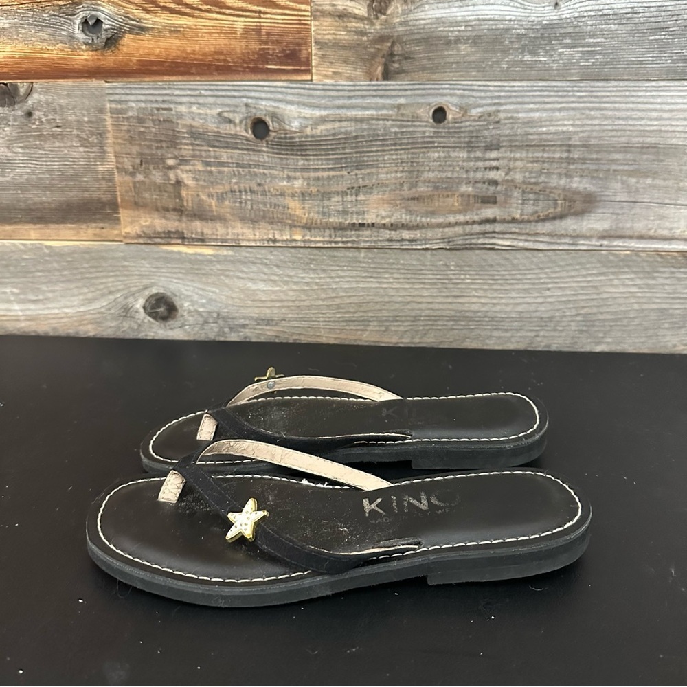 Kino Key West Sandal Flip Flop Women’s Thongs Black Square Toe Starfish Jewel 8